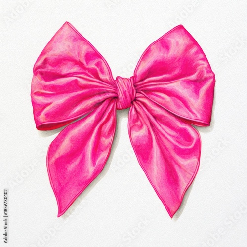 Pink ribbon bow. Centered composition and vivid color express joy and light-heartedness.