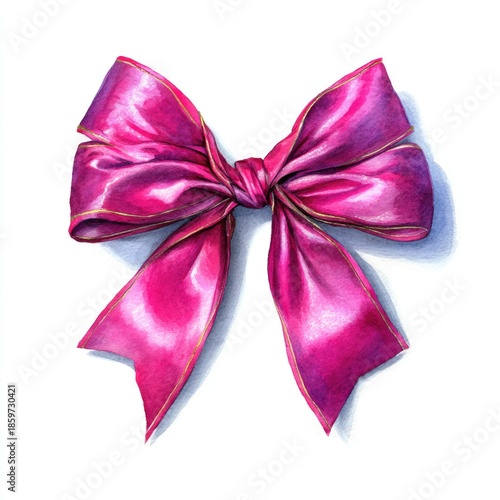 Fine art illustration of a pop-pink bow on a pure white background.