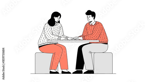 illustration of a couple having a meaningful conversation sitting at a table