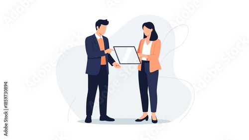 business professionals exchanging a document during a formal meeting or presentation