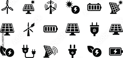 collection of energy icons for sustainable technology