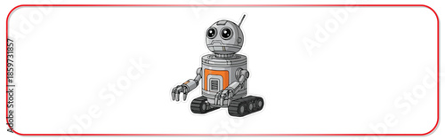 Cute robot with orange panel on chest standing on wheels