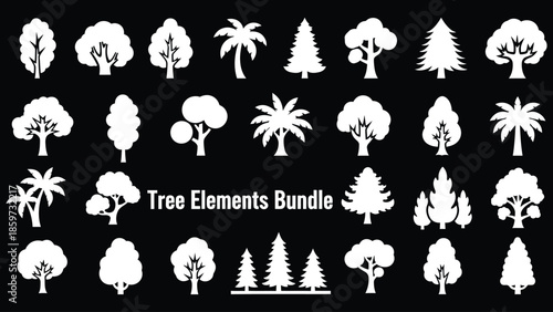 variety of tree vectors isolated on transparent background