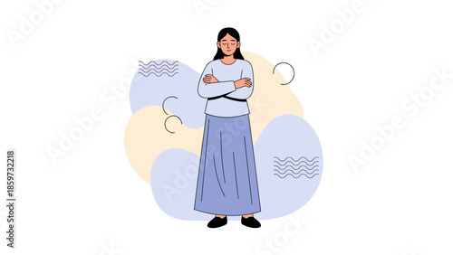 Minimalist Illustration of a Woman Standing with Crossed Arms in Calm Mindset