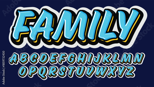 blue 3d bold brush cartoon isolated font