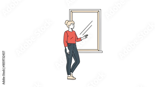 Minimalistic Illustration of a Woman Standing by a Window in a Casual Setting