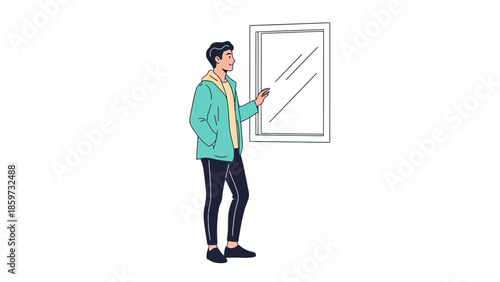 Modern Digital Illustration of a Young Man Standing in Front of a Window