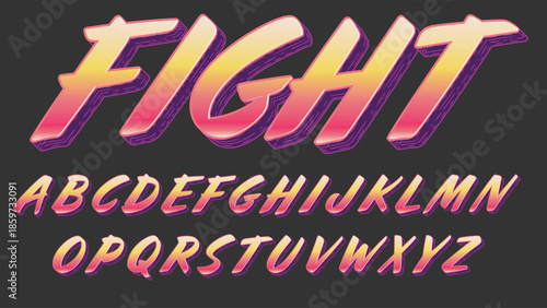 neon pink orange italic bold brush isolated letters