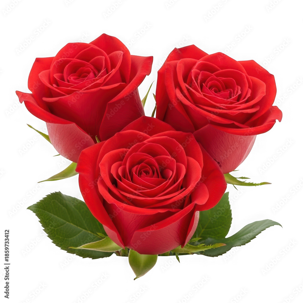 Naklejka premium Three vibrant red roses isolated on transparent background