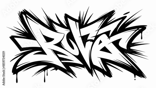Dynamic graffiti art with bold black and white lettering
