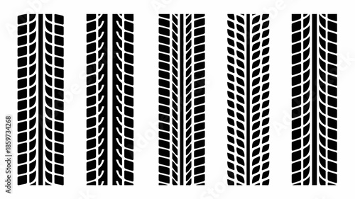 Various tire tread patterns on white background