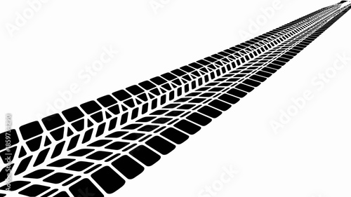 Tire track stretching into the distance on white background