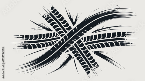 Dynamic black tire tracks intersecting in abstract motion