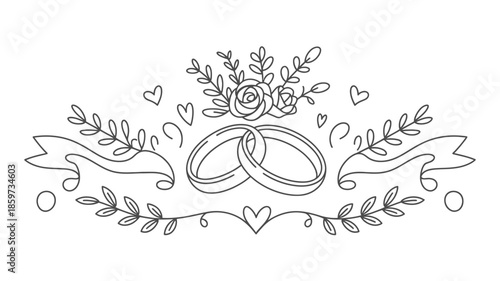 Elegant wedding rings with floral design and hearts