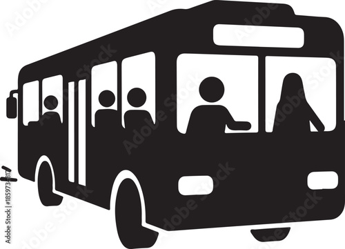 Silhouette of a bus with passengers inside