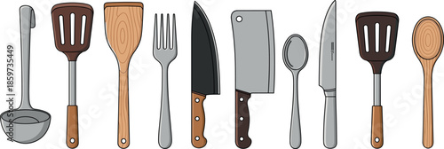 Vector Illustration Set of Hand-Drawn Kitchen Utensils and Cutlery