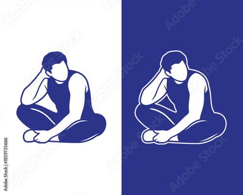 Sad Man Sitting in Thoughtful Pose Illustration