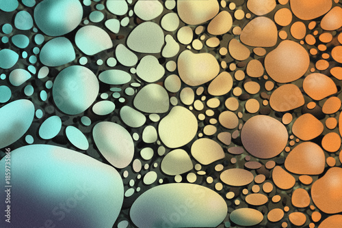 A captivating gradient of smooth, rounded stones in tranquil blues and warm oranges isolated on transparent background