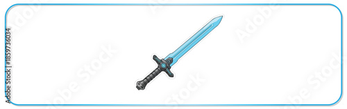 Magical sword with glowing blue blade and black hilt
