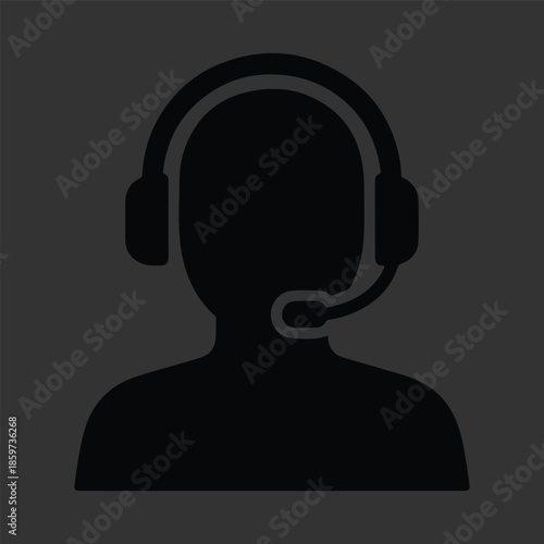 Customer Care Service and Support Icon - Flat Vector Person Avatar With Headphone for Helpline in Glyph Pictogram Symbol illustration