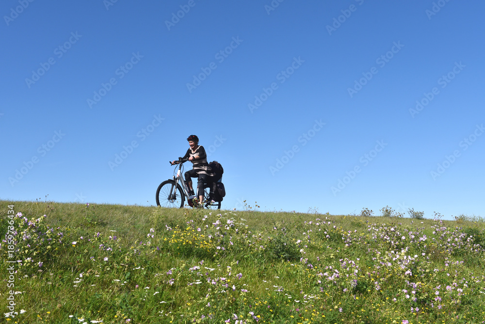 Obraz premium Radfahren auf einem Deich auf der Halbinsel Darß 