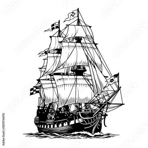 Historical sailing ship at sea