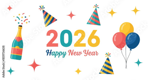 Festive new year celebration with balloons confetti and a cheerful design