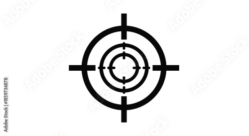 Precision target crosshair symbol in bold black lines represents accuracy goal setting shooting sports and technical focus on white background.