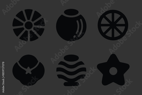 Set of Traditional Japanese Icons and Symbols, Black Vector Graphics Featuring Cherry Blossoms, Folding Fans, Seigaiha Waves, and Geometric Floral Motifs for Culture and Design