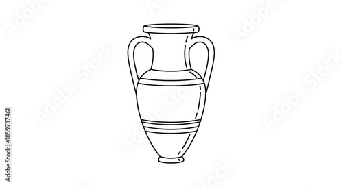 Minimalist black and white line art illustration of an ornate ancient Greek amphora or ceramic vase on a solid white background.