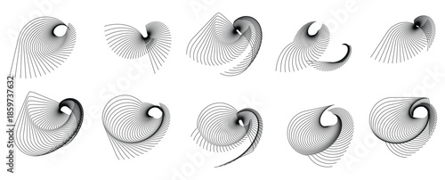 Minimalist black wireframe set of organic line art shapes with transparent background for versatile graphic design vector illustration. 