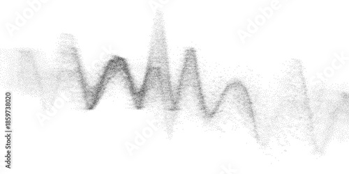 Speckled soundwave shape, granular dust field with rhythmic rise and fall. Clean abstract backdrop for branding, data visuals, tattoo concepts, vector illustration.