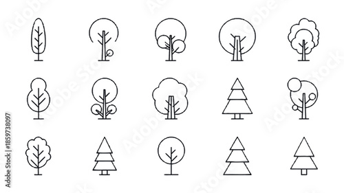 Minimal Tree Line Icon Vector Collection