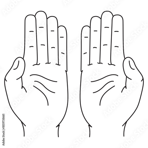 Simple line drawing depicting two open human hands with palms facing up