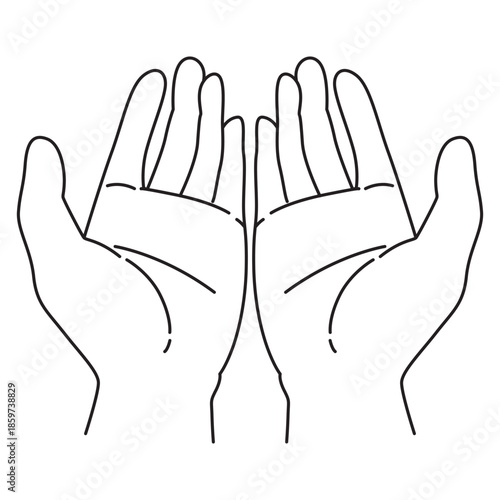 Open hands displayed with palms upwards a simple line drawing illustration