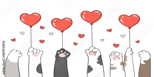 Cute cartoon couple with red heart balloon illustration for a romantic Valentine's Day card design and wedding invitation