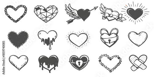 Set of seamless heart pattern vector icons for Valentine's Day love and romance illustration design
