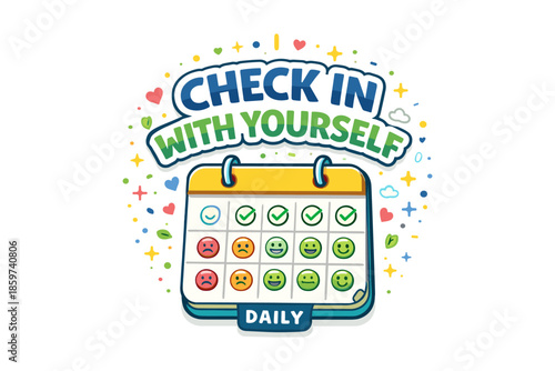Self check illustration, daily mood tracker and wellbeing routine