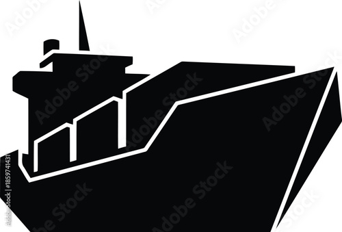 Vector Illustration of Cargo Ship Silhouette: Ocean Freight Transport, Black Icon, Vector Illustration