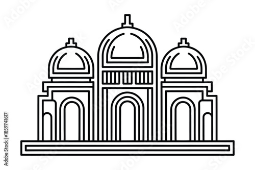 Traditional Mosque Architecture with Multiple Domes Outline