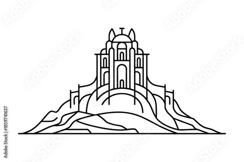 Minimalist Line Art Illustration of Mont Saint-Michel Abbey