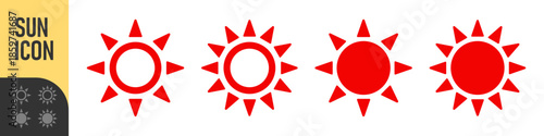 Sun icons colors set, weather, brightness, summer, or settings ideal for UI, apps, forecasts, and daylight themes