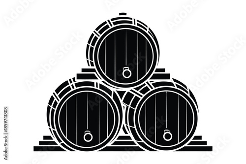 Stacked Wooden Barrels for Wine Whiskey and Beer Storage