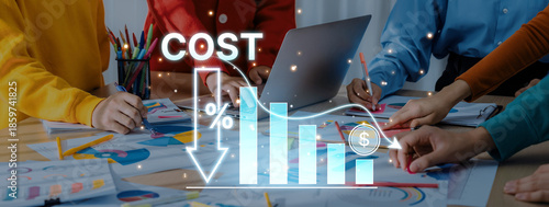 Quadro su tela A business team collaborates in an office space, focusing on cost reduction strategies, analyzing charts, and discussing insights to boost efficiency and productivity