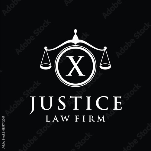 Initial letter X justice law firm logo design, attorney scale of justice legal graphic icon vector template