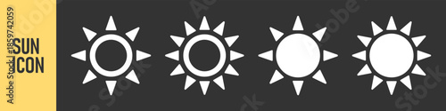 Sun icons colors set, weather, brightness, summer, or settings ideal for UI, apps, forecasts, and daylight themes. Night mode, dark mode