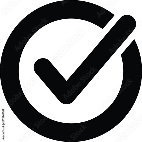 Vector Illustration of Checkmark Icon: Success Confirmation, Black Circle, Approval, Vector Illustration