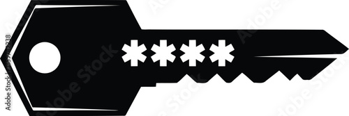 Vector Illustration of Password Key Security: Black Icon with Asterisks, Access Control, Flat Vector