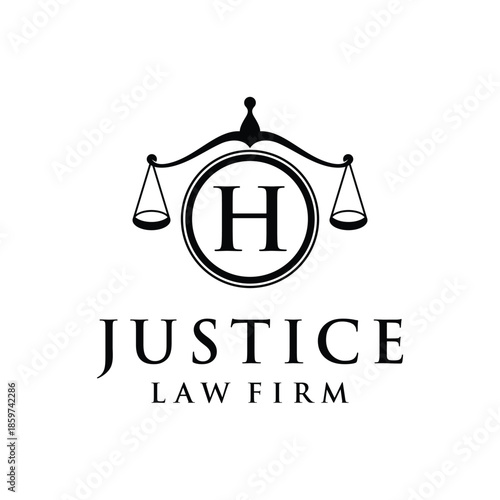 Initial letter H justice law firm logo design, attorney scale of justice legal graphic icon vector template