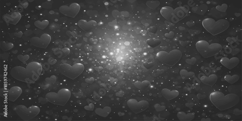 Bright winter holiday light glow and blue bokeh star bubbles on cold water drops texture pattern backgrounds. paper hearts valentine's day. love, valentine, wedding 